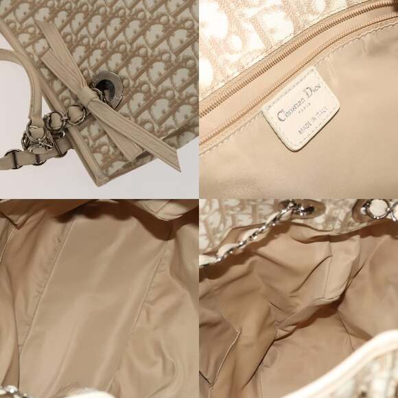 DIOR Trotter Canvas Romantic Tote Bag Pvc Beige Silver - Picture 11 of 12